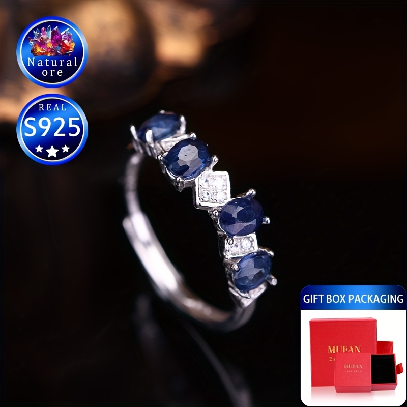 Natural Stone Adjustable Open Ring in S925 Silver, Gift Box Included